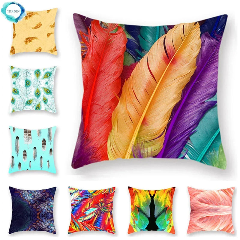 Axyaa Bird Feather Polyester Cushion Cover for Home Decor