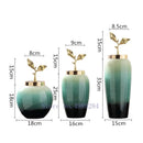 Axyaa Gradient Ceramic Vase with Golden Leaves Cover - Modern Home Decor & Wedding Ornament