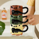 Axyaa Animal Stacked Cups Mug Set - Ceramic Coffee Latte Milk Cute Cat Design