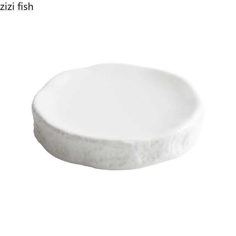 Axya Stone Pattern Ceramic Double Layer Plate for Dessert & Sushi