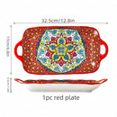 Axyaa Ceramic Fish Dish with Handle: Bohemian Style Rectangular Dining Tray, 12.8-inch
