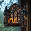Axyaa Gothic House Window Pendant Wall Ornament with Book & Lantern Design