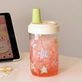 Axyaa 500ML Glass Water Bottle with Straw - Cute Juice Milk Tea Cup for Girls
