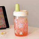 Axyaa 500ML Glass Water Bottle with Straw - Cute Juice Milk Tea Cup for Girls