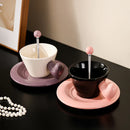 Axyaa Heart Design Ceramic Coffee Cup Set with Saucer & Spoon