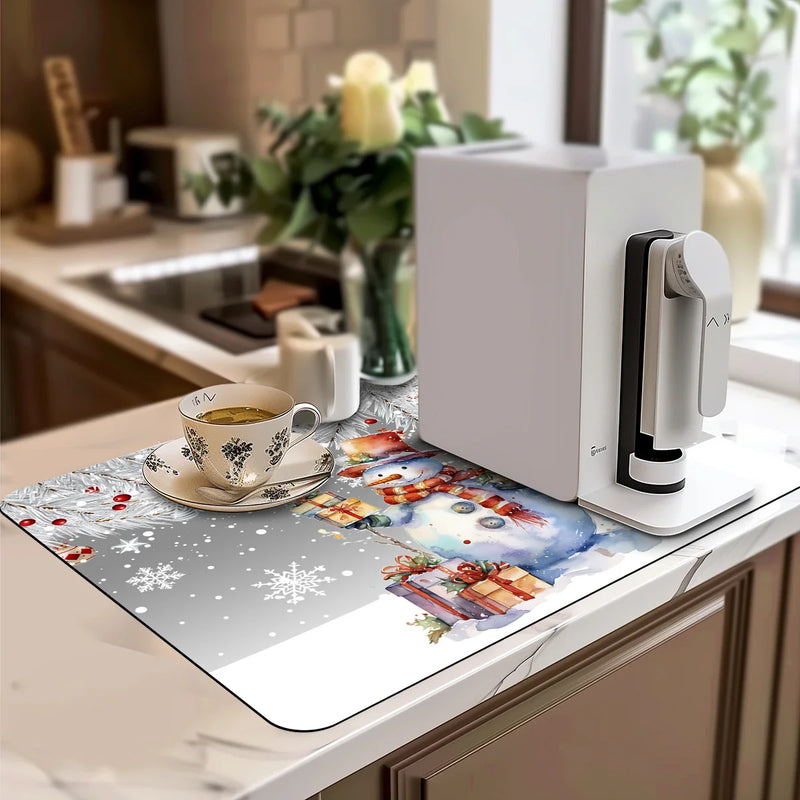 Axyaa Snowman Desk Drain Pad: Heat Resistant Non-slip Drying Mat for Kitchen Counter