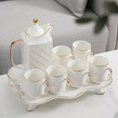 Axya Nordic Gold Ceramic Coffee Set with Tray and Tea Set Pot