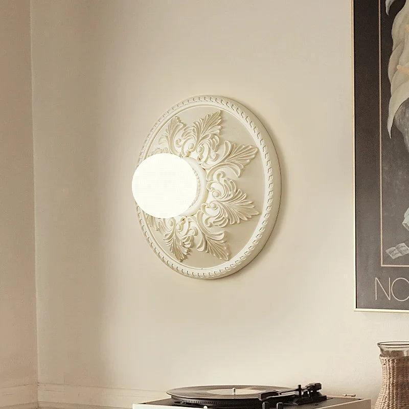 Axyaa Retro Round Milk White Glass Bedside Wall Lamp