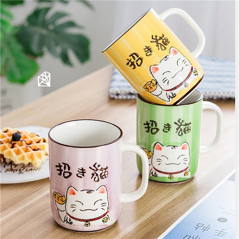 Axya Lucky Cat Ceramic Mug 400ML - Home Office Drinkware Tea Cup