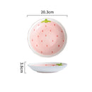 Axyaa Ceramic Dining Set: Plate, Bowl, Bowl, Mug - Pink Strawberry Theme