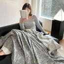 Axyaa High-End Wool Blend Sofa Blanket, Multi-Functional Aircraft Blanket