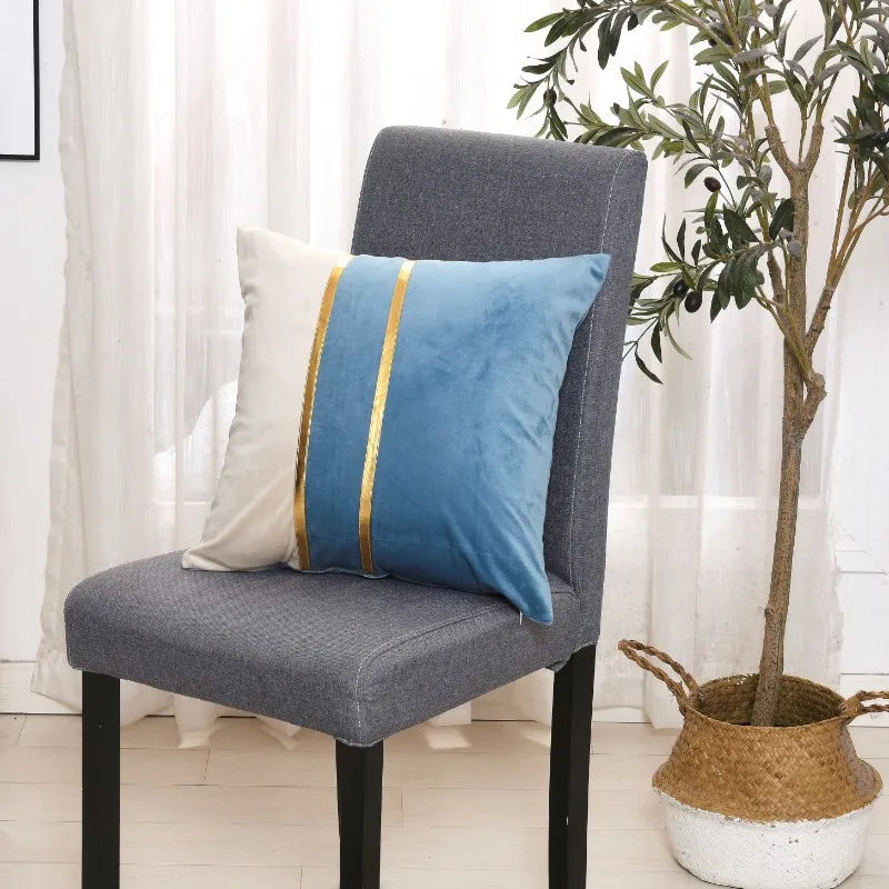 Axyaa Velvet Gold Splice Cushion Cover 45x45cm - Nordic Light Luxury Home Decor Patchwork Pillowcase