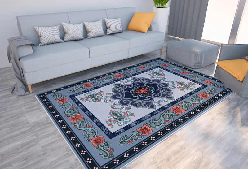 Axyaa Ethnic Pattern Print Carpet Bohemian Soft Floor Mat for Home Decor