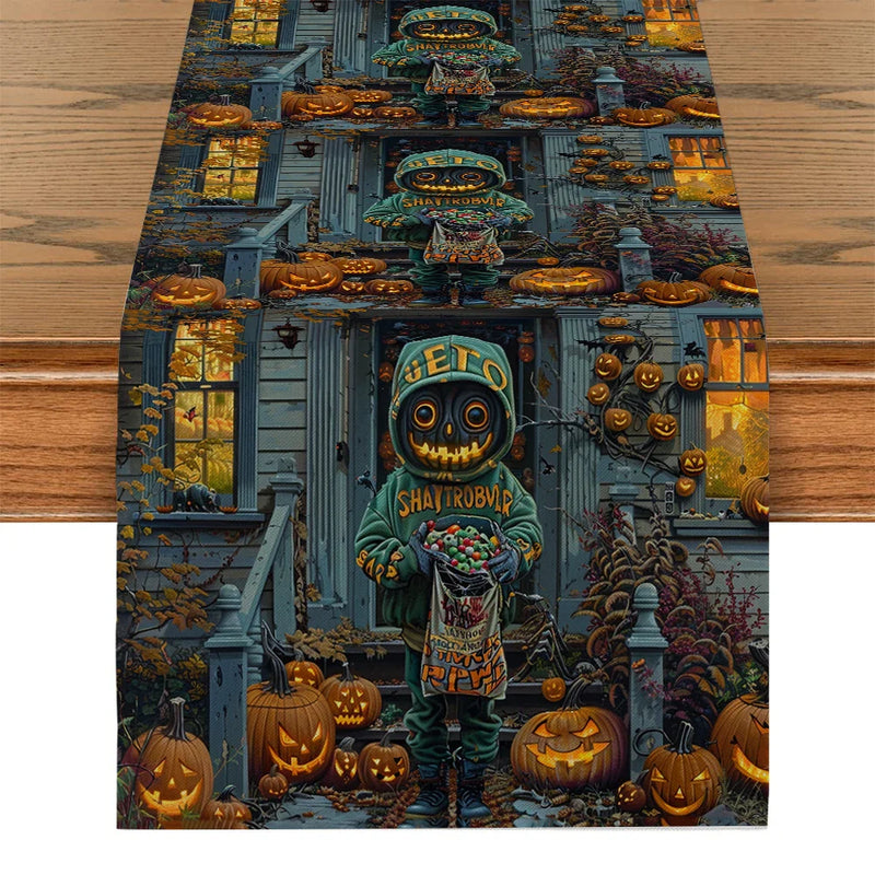 Axyaa Pumpkin Head Candy Figure Table Runner for Farmhouse Decor