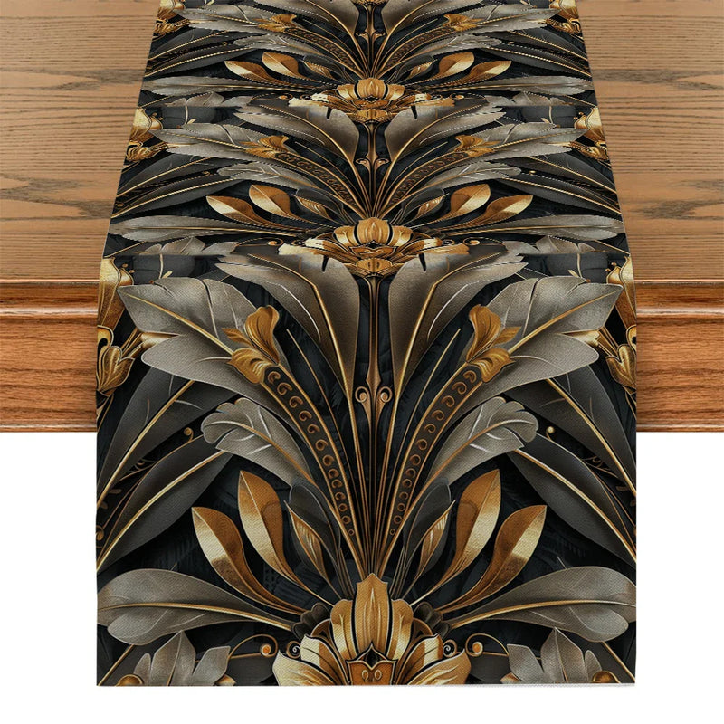 Axyaa Metallic Texture Floral Branches Table Runner for Dining & Dresser Decor