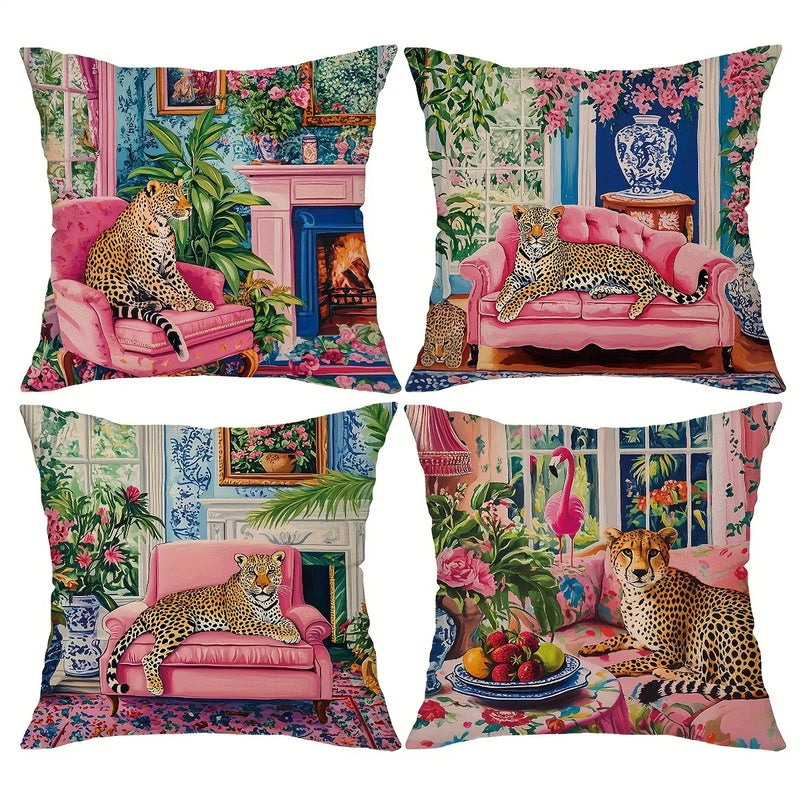 Axyaa Leopard Flower Flamingo Pillowcase Set