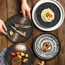 Axyaa Ceramic Stone Pattern Steak Plate for Pasta, Pizza & Japanese Cuisine