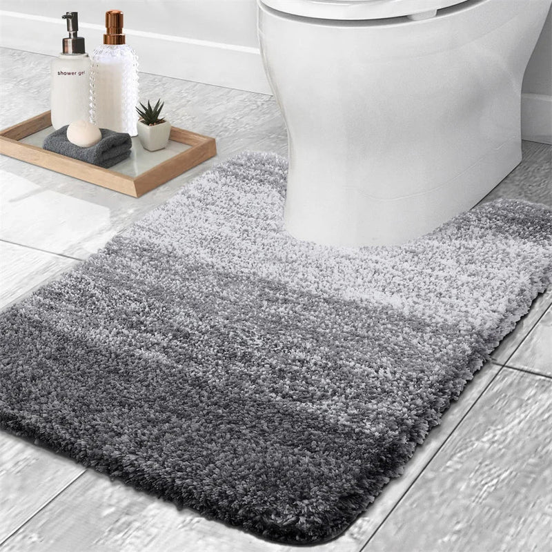 Axyaa Plush Microfiber U-Shaped Bathroom Mat Soft Absorbent Non-Slip Toilet Rugs