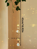 Axyaa Boho Crystal Sun Catcher Hanging Ornaments with Gold Chain - Window Wall Garden Decor
