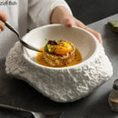 Axyaa Irregular Rock Texture Ceramic Double Layer Soup Plate - Set of 1