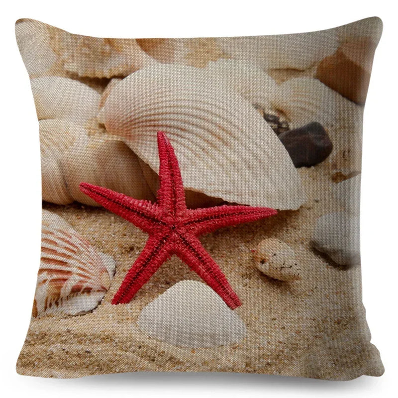 Axyaa Starfish Print Linen Pillowcase for Home & Car Decor