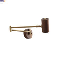 Axyaa Nordic LED Wall Light Swing Arm Copper Walnut Wood Bedroom Lamp