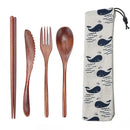 Axyaa Wooden Cutlery Set 4pcs with Pouch, Ideal for Home, Travel, Camping