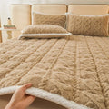 Axyaa Warm Coral Fleece Mattress Pad - Double Bed Solid Color Winter Blanket