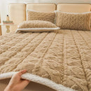 Axyaa Warm Coral Fleece Mattress Pad - Double Bed Solid Color Winter Blanket