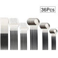Axyaa 36pc Black Gold Stainless Steel Cutlery Set - Western Tableware Flatware