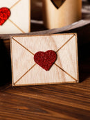 Wooden Envelope Ornaments with Red Love Hearts by Axyaa - Valentine's Day & Wedding Decor