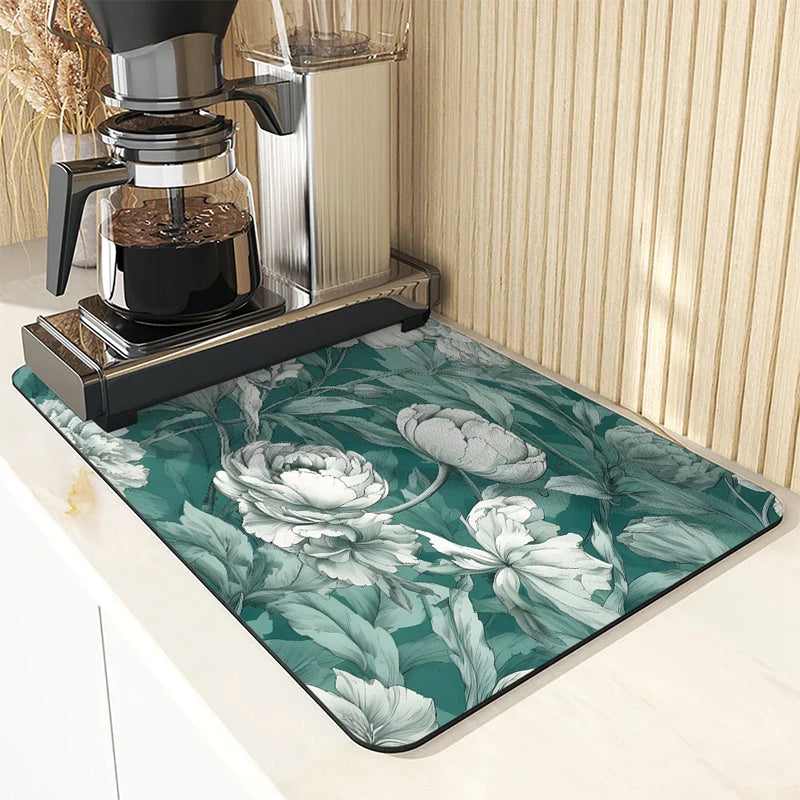 Axyaa Non-Slip Drying Mat for Kitchen Counter, Absorbent Plant Leaf Design