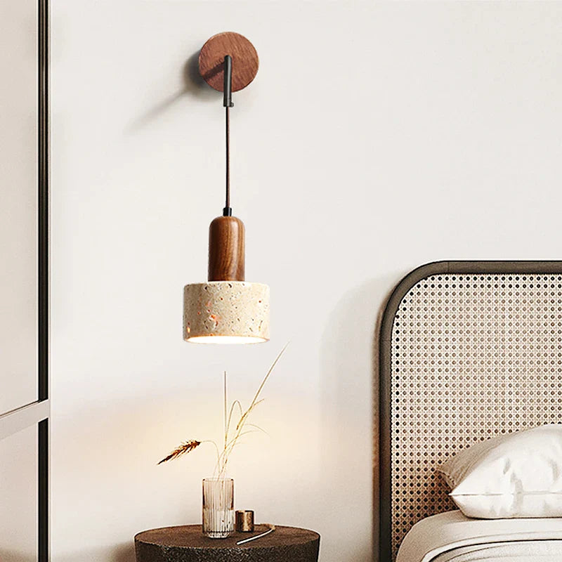Axyaa Wabi Sabi Stone Wall Lamp in Peach Wood Color