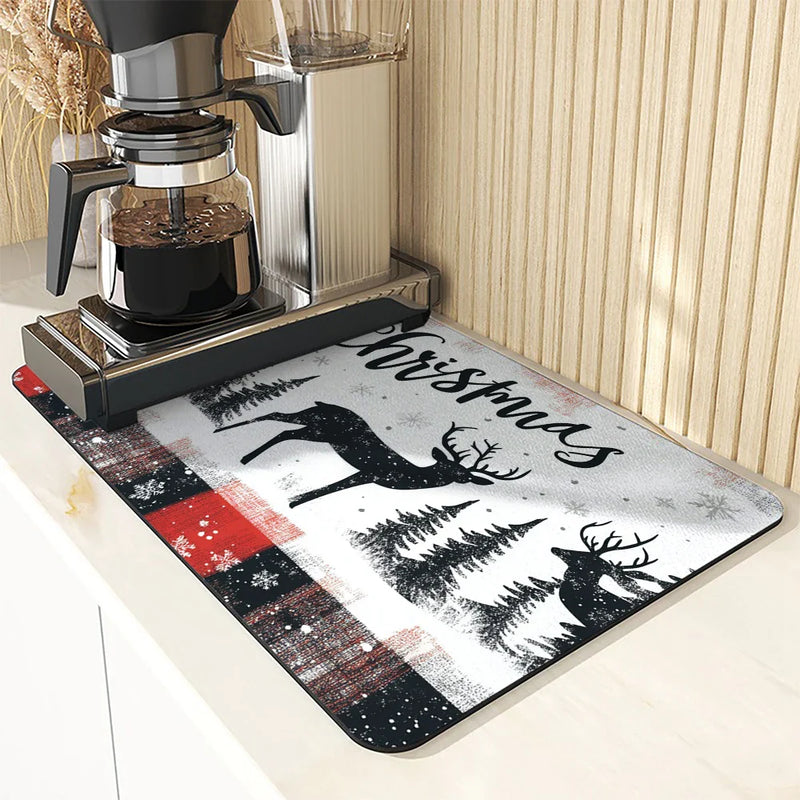 Axyaa Christmas Tree Kitchen Drain Pad: Absorbent, Anti-Slip, Quick Dry.