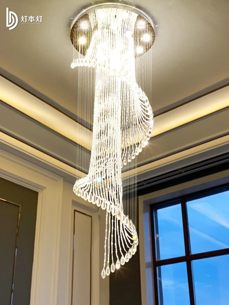 Axyaa Crystal Smart Dimming Chandelier: Modern Rotating Pendant Light for Living Room