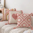 Axyaa Pink Cotton Tufted Pillow Cover with Tassels - Chic Boho Style