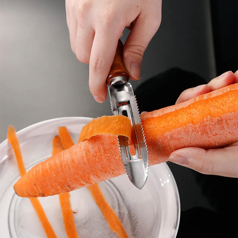 Axyaa Stainless Steel Peeler with Wooden Handle for Kitchen Grating and Scaling