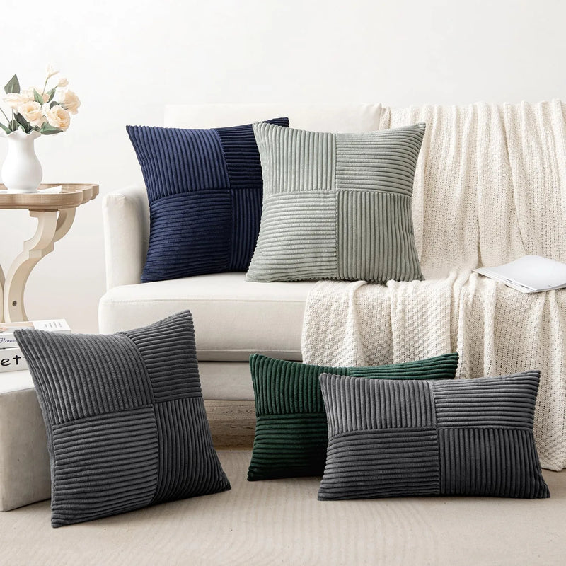 Axyaa Soft Corduroy Throw Pillow Covers - 18x18 Inch Boho Home Decor