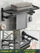 Axyaa Black Aluminum Towel Rack Holder 60CM with Hook and Tissue Holder