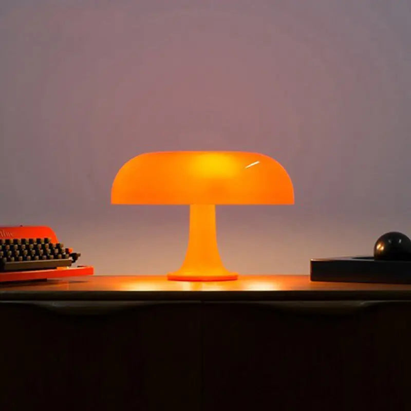 Axyaa Glass Mushroom Table Lamp for Bedroom Atmosphere, Retro Orange Lights