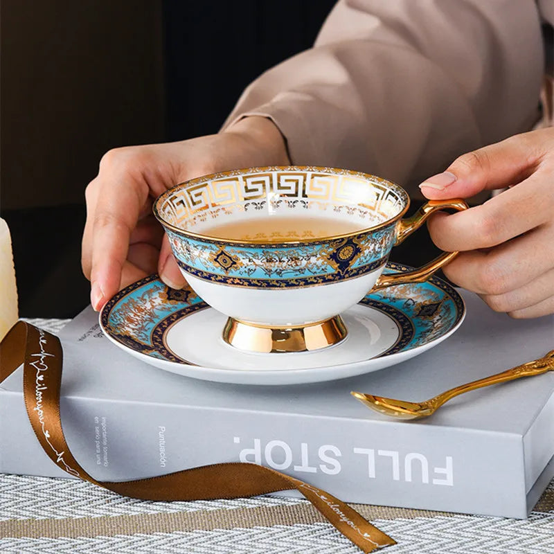 Axya Luxury Bone Tea Set with Saucer, Spoon - Elegant Coffee Cups & Christmas Gift
