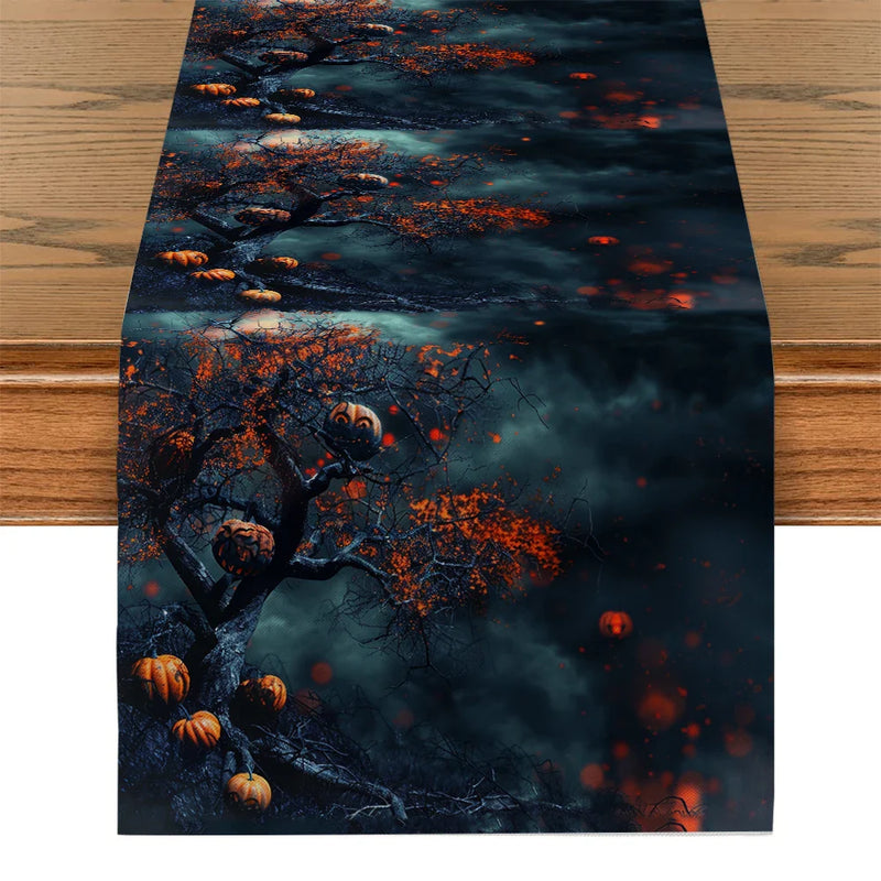 Axyaa Halloween Pumpkin Forest Moon Table Runner