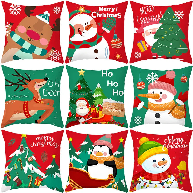 Axyaa Christmas Cushion Cover 45x45cm Snowman Santa Noel Navidad Happy New Year