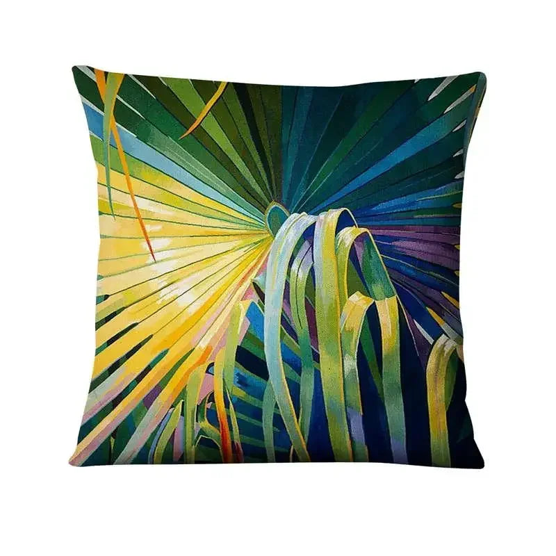 Axyaa Tropical Palm Leaf Print Cushion Cover for Living Room, Bedroom, and Car