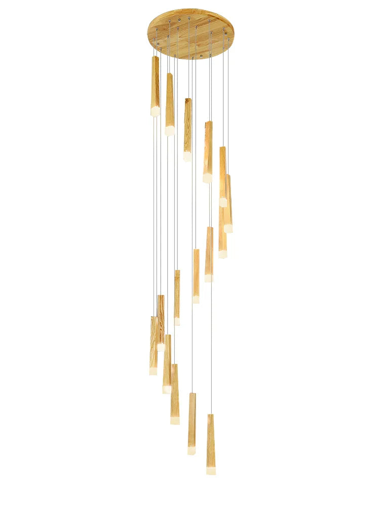 Axyaa Nordic Loft Rotating Wooden Chandelier - LED Staircase Pendant Light