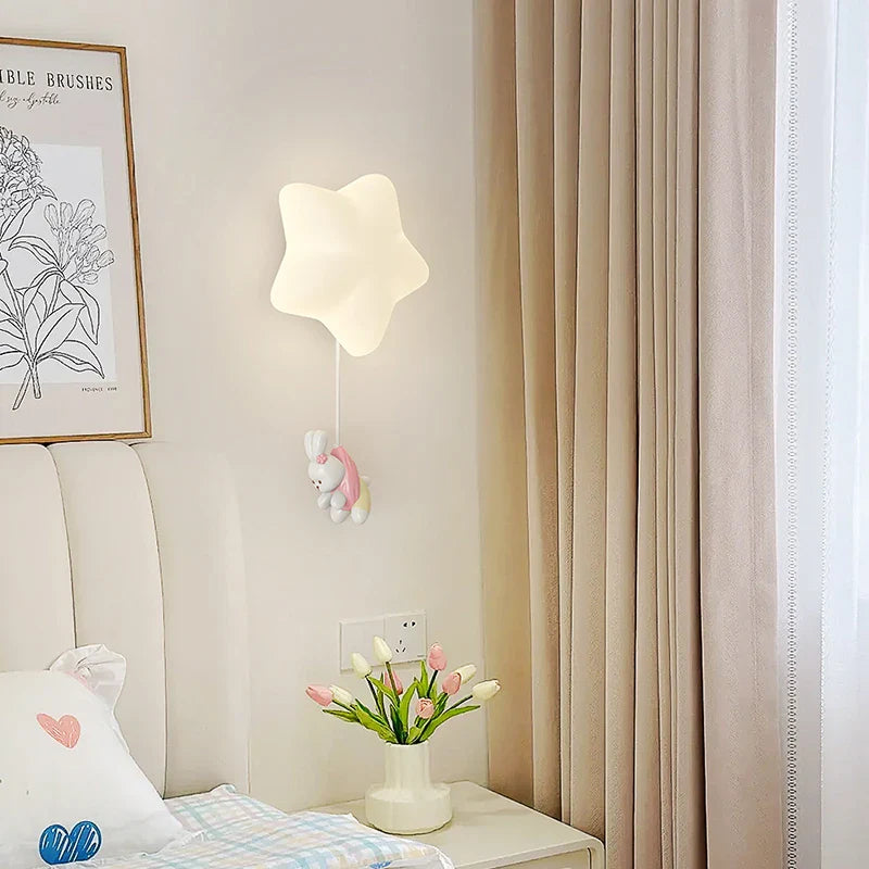 Axyaa Animal Bear Rabbit White Star Wall Lamp for Children's Bedroom