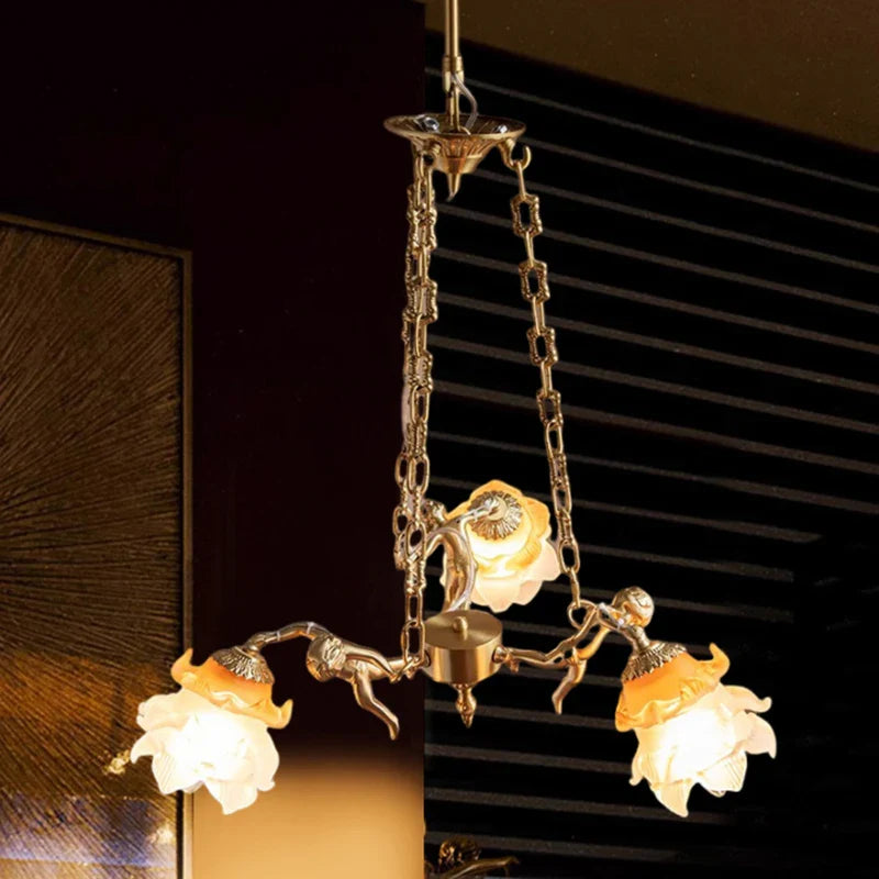 Axyaa Brass Angel Chandeliers: Elegant Living Room Pendant Lights