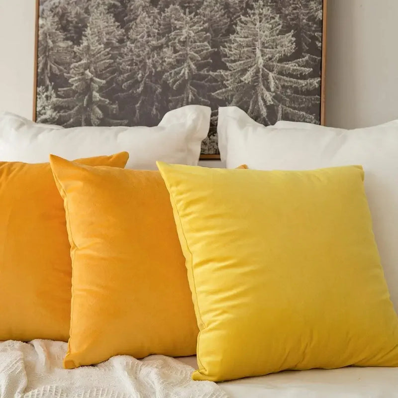 Axyaa Yellow Series Velvet Cushion Cover Set for Living Room Sofa Home Décor