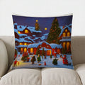 Axyaa Snowy Village Nighttime Throw Pillow Cover for Sofa, Bedroom, Car