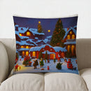 Axyaa Snowy Village Nighttime Throw Pillow Cover for Sofa, Bedroom, Car